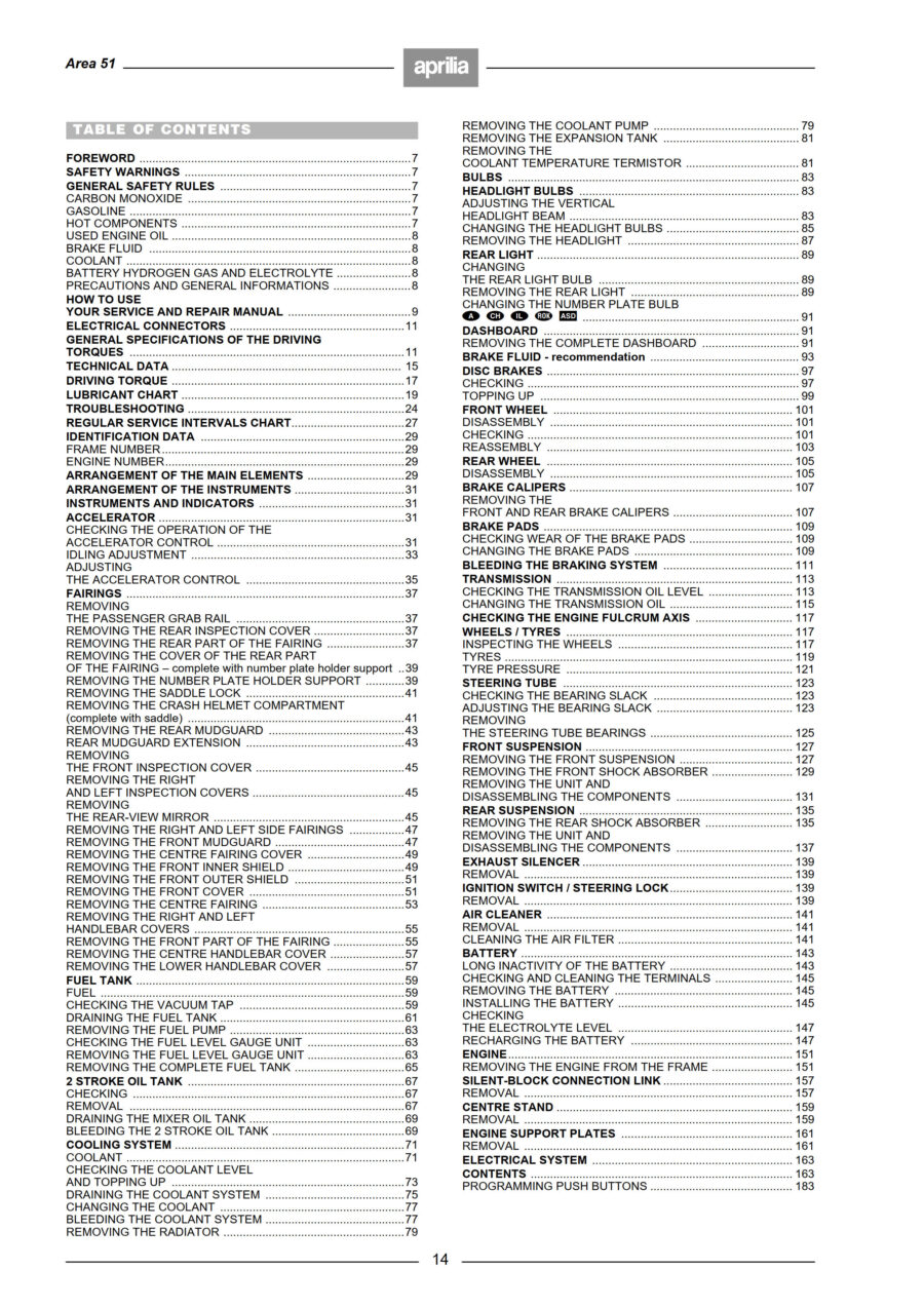 Manual De Serviços - Aprilia - Area 51 - 1999