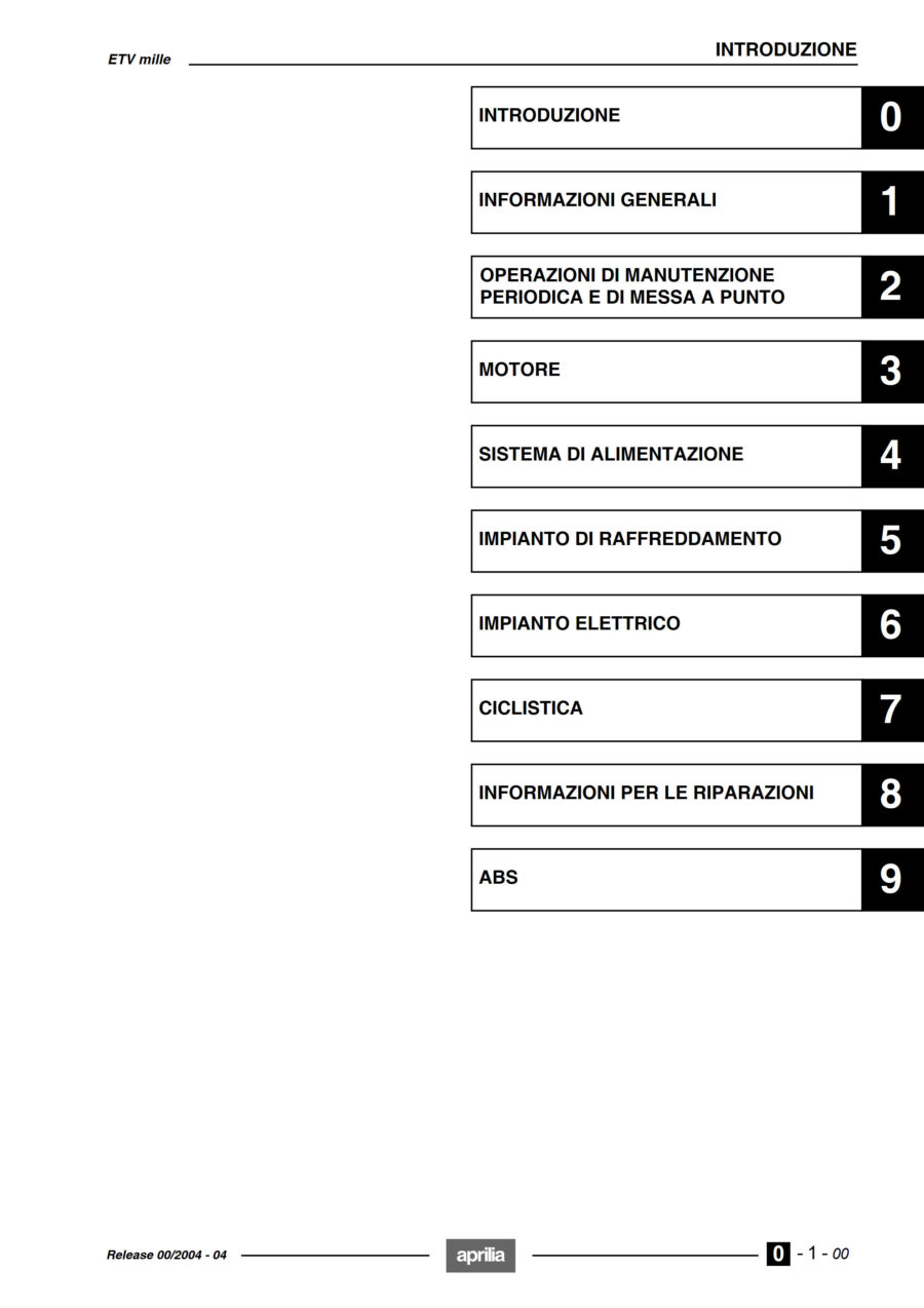 Manual De Serviços - Aprilia - Caponord Etv Mille Abs - 2004