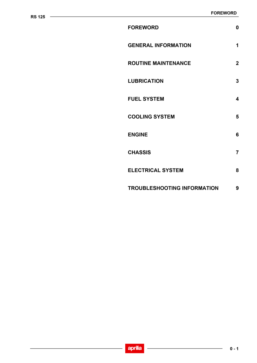 Manual De Serviços - Aprilia - RS 125 - 1993 - 2002