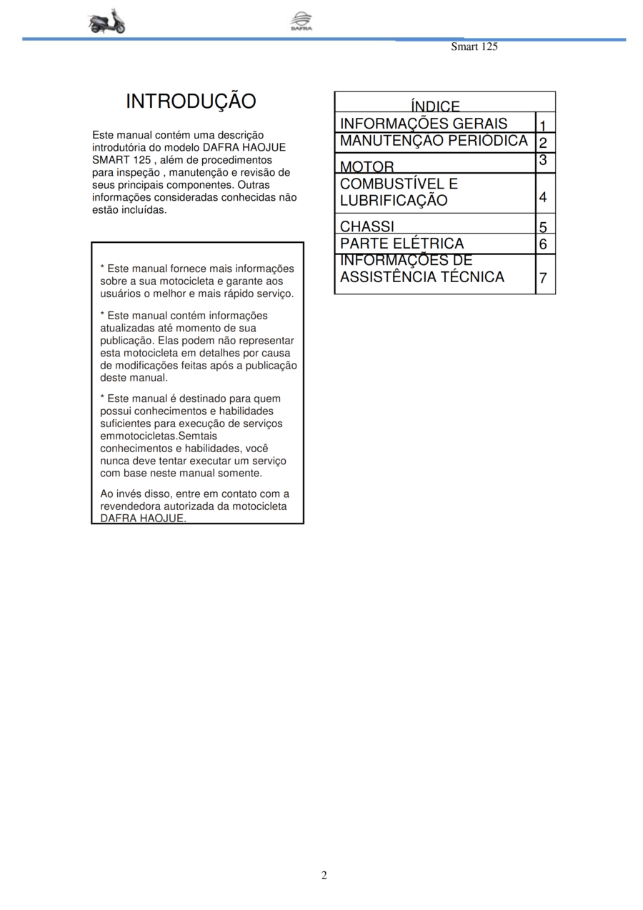 Manual De Serviços - Dafra - Smart 125 Fuel Injection - 2010