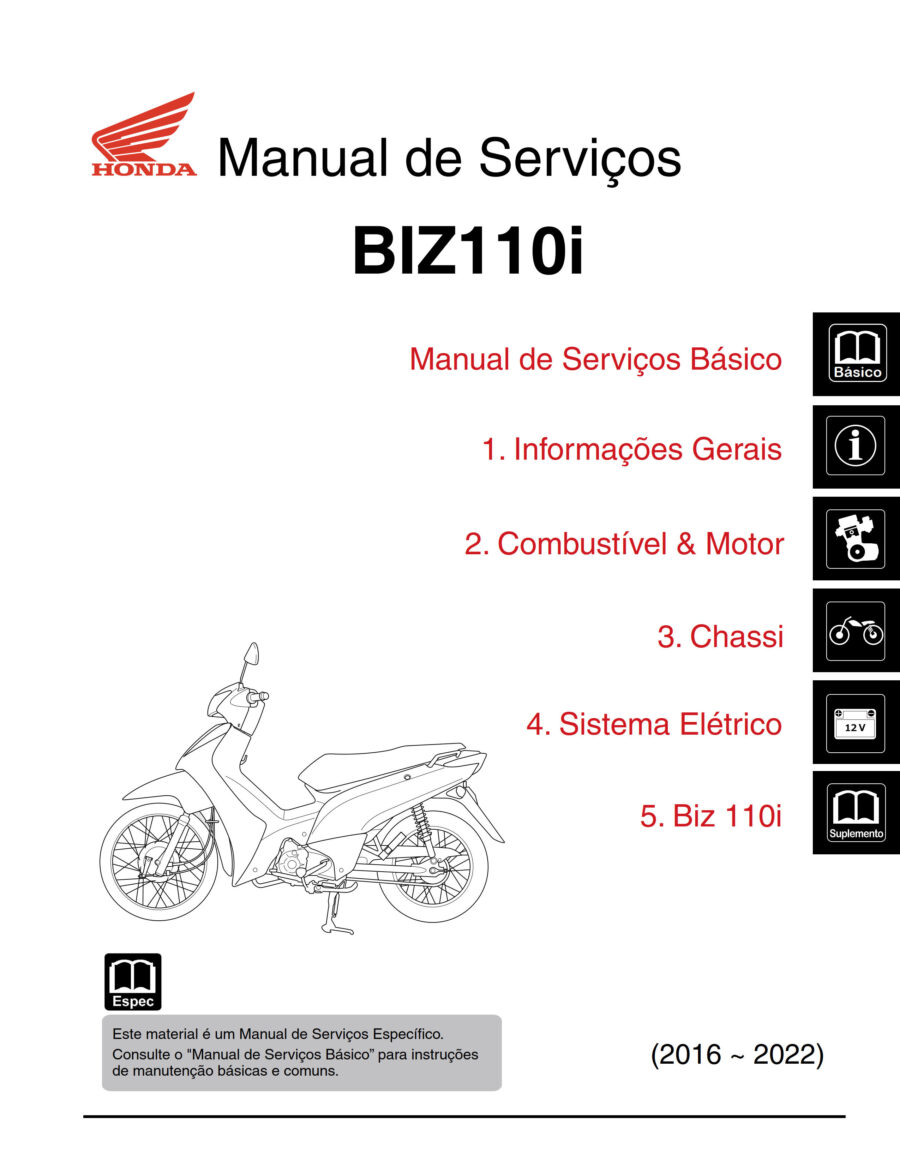 Manual De Serviços - Honda - BIZ 110i - 2016 - 2022