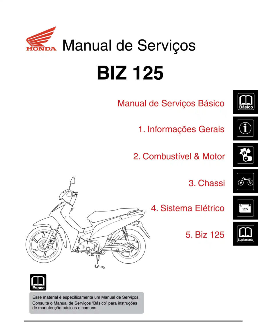 Manual De Serviços - Honda - BIZ 125 - 2016 - 2022