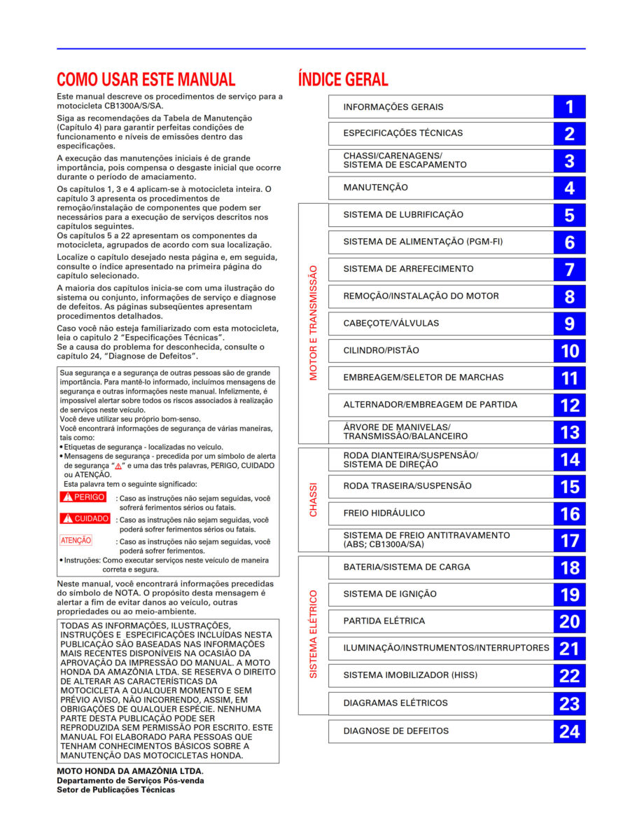 Manual De Serviços - Honda - CB 1300 Super Four - 2008