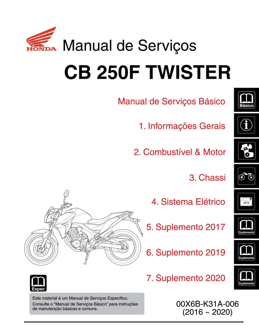 Manual De Serviços - Honda - CB 250F TWISTER - 2016 - 2022