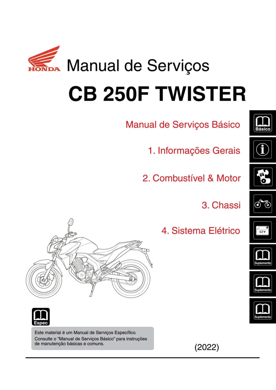 Manual De Serviços - Honda - CB 250F TWISTER - 2016 - 2022