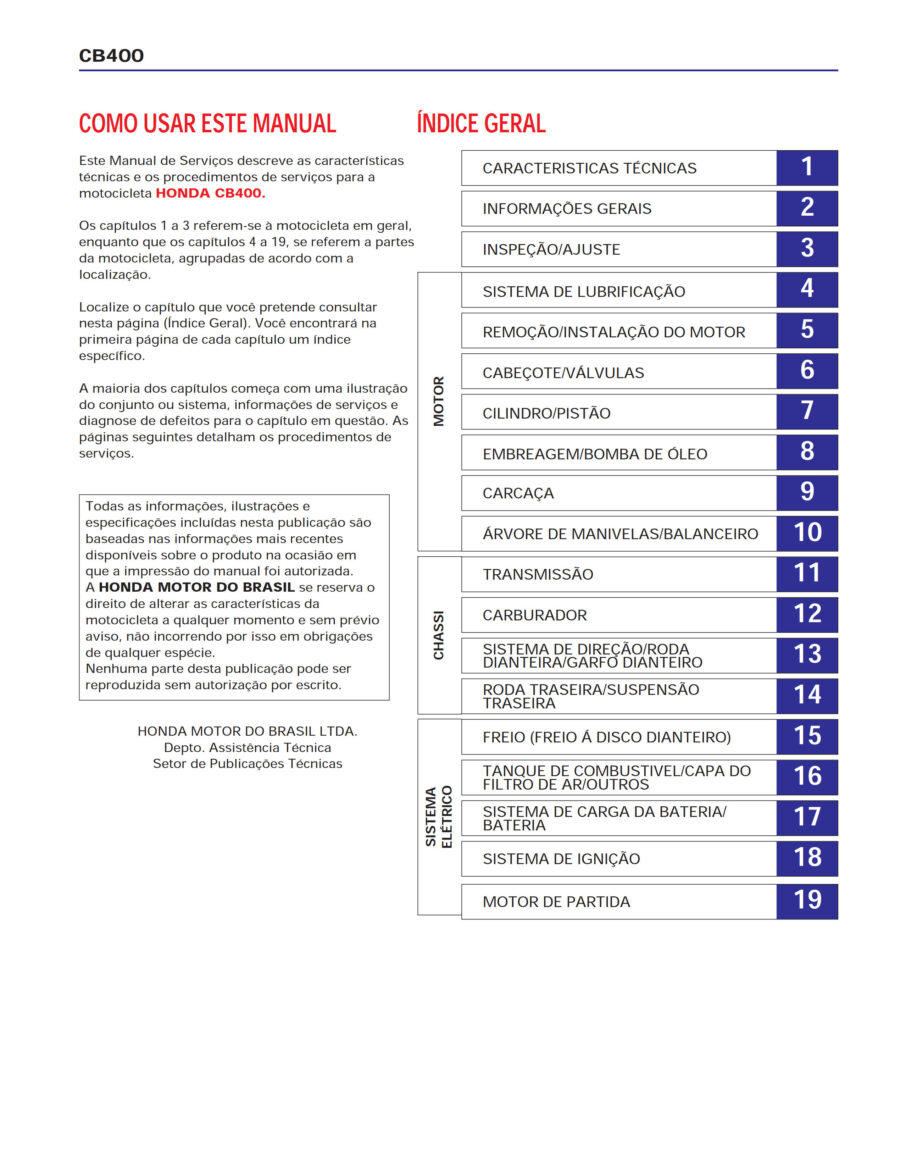 Manual De Serviços - Honda - CB 400 - 1980 - 1983