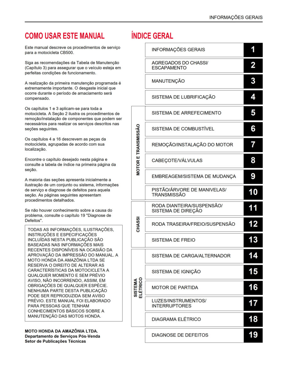 Manual De Serviços - Honda - CB 500 - 1999 - 2006