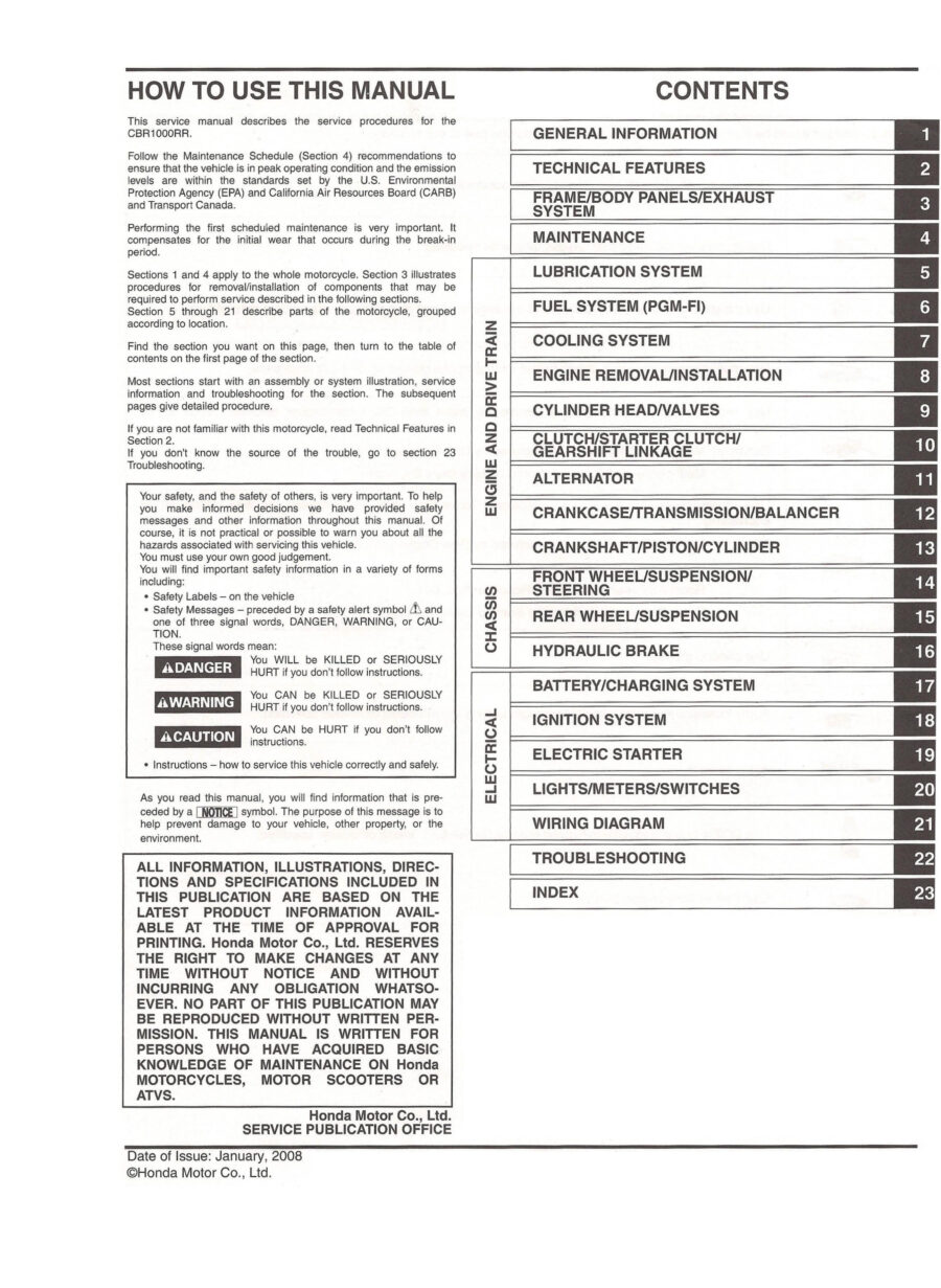 Manual De Serviços - Honda - CBR 1000 RR - 2008 - 2013