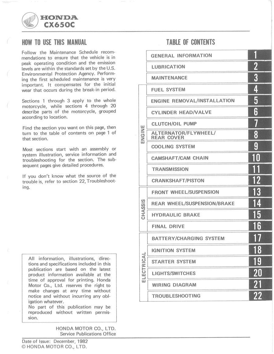 Manual De Serviços - Honda - CX 650 Custom - 1983