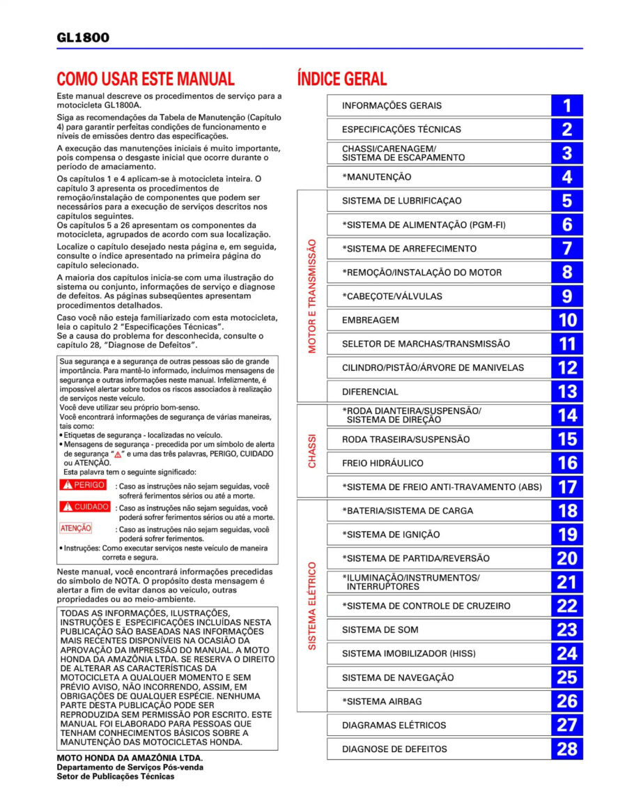 Manual De Serviços - Honda - GL 1800 GOLDWING - 2006 - 2011