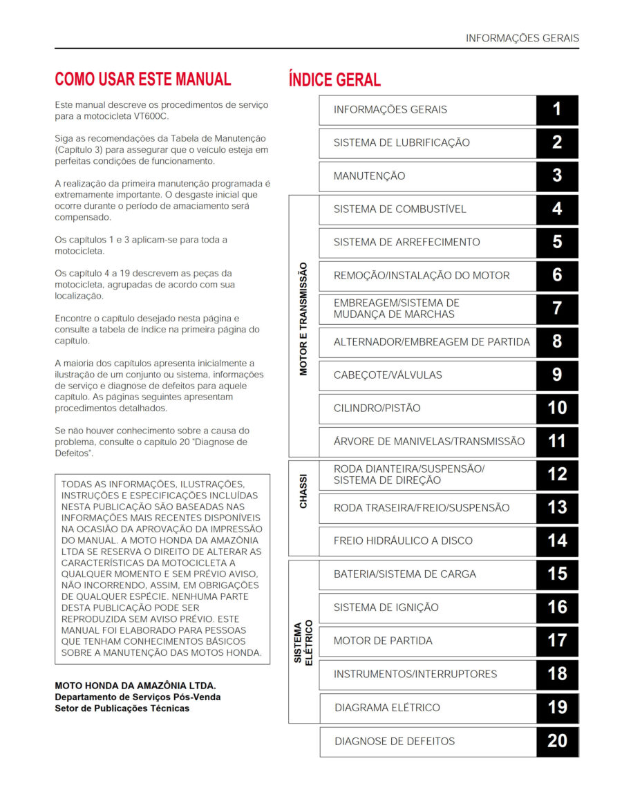 Manual De Serviços - Honda - SHADOW 600C - 1997 - 2005