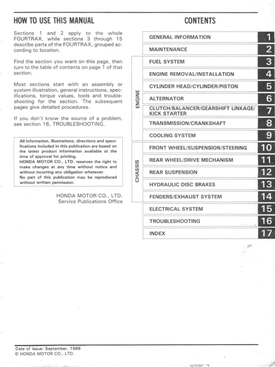 Manual De Serviços - Honda - TRX 250 R FOURTRAX - 1986 - 1989