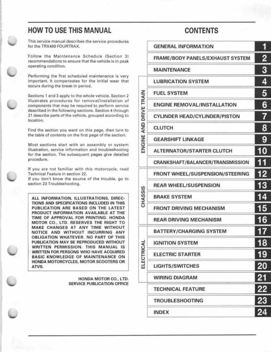 Manual De Serviços - Honda - TRX 400 FW FOURTRAX FOREMAN 400 - 1995 - 2003