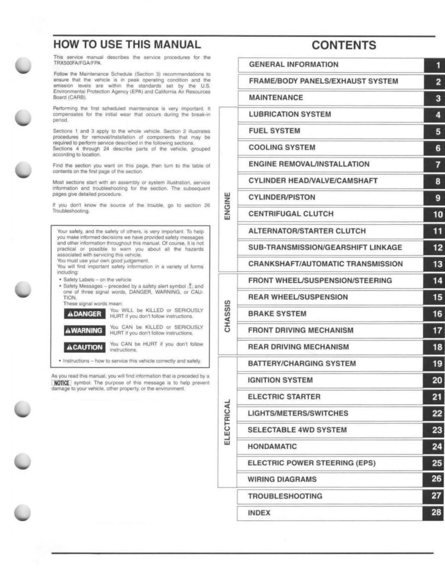 Manual De Serviços - Honda - TRX 500 FA - FGA - FPA - FOURTRAX FOREMAN RUBICON - 2005 - 2012