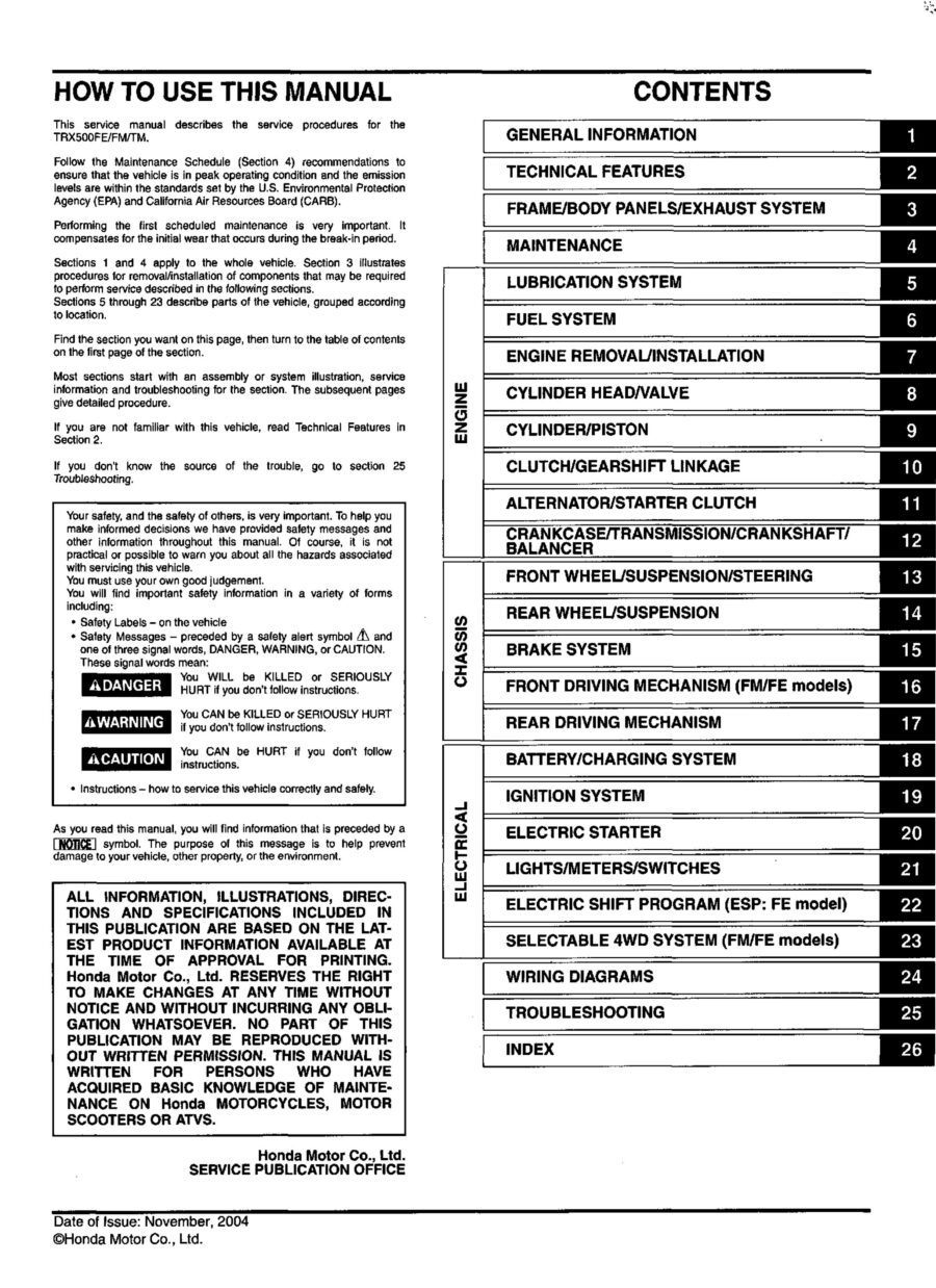 Manual De Serviços - Honda - TRX 500 FE - FM - TM - FOURTRAX FOREMAN - 2005 - 2006