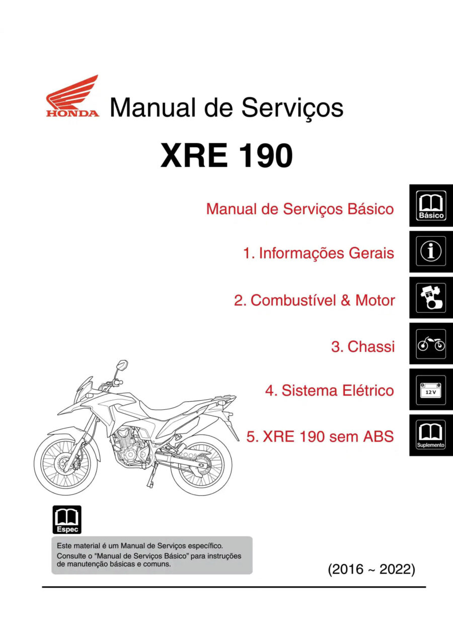 Manual De Serviços - Honda - XRE 190 - 2016 - 2022