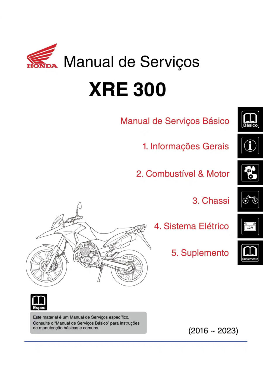 Manual De Serviços - Honda - XRE 300 - 2016 - 2023