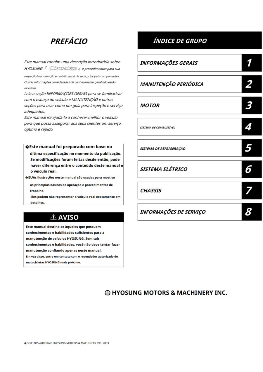 Manual De Serviços - Hyosung - Comet 650 - 2003