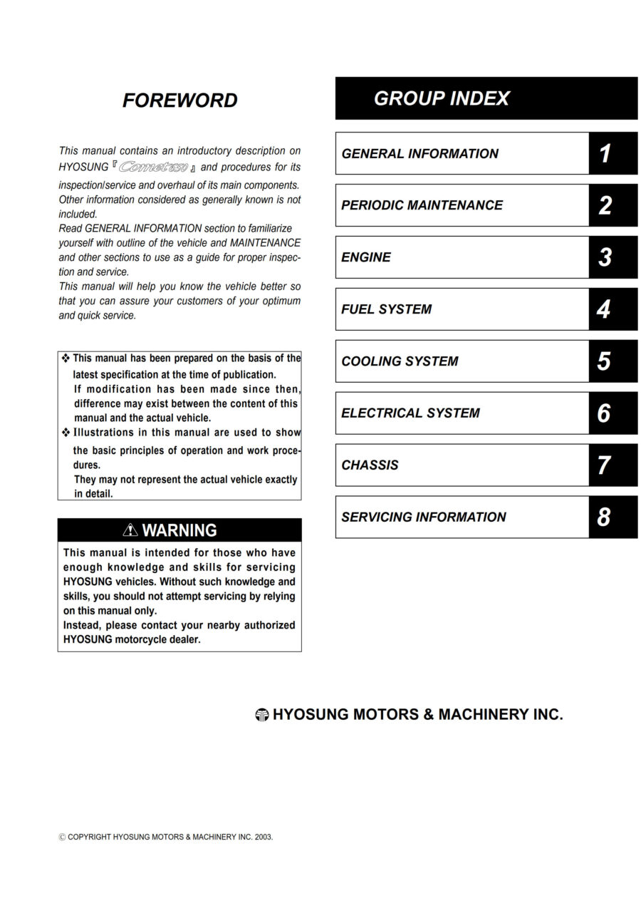 Manual De Serviços - Hyosung - Comet 650 - 2003