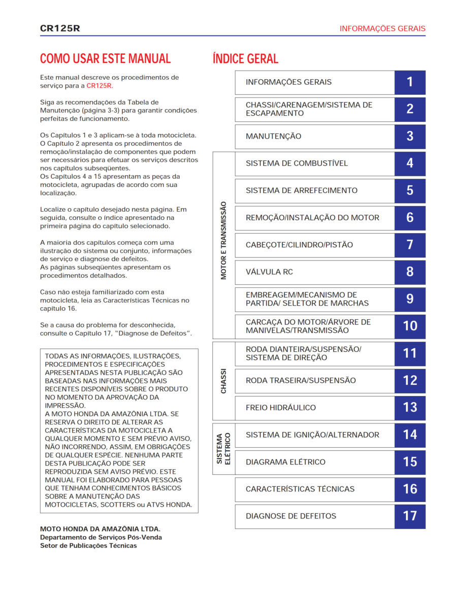 Manual De Serviços - Honda - CR 125 R - 2000