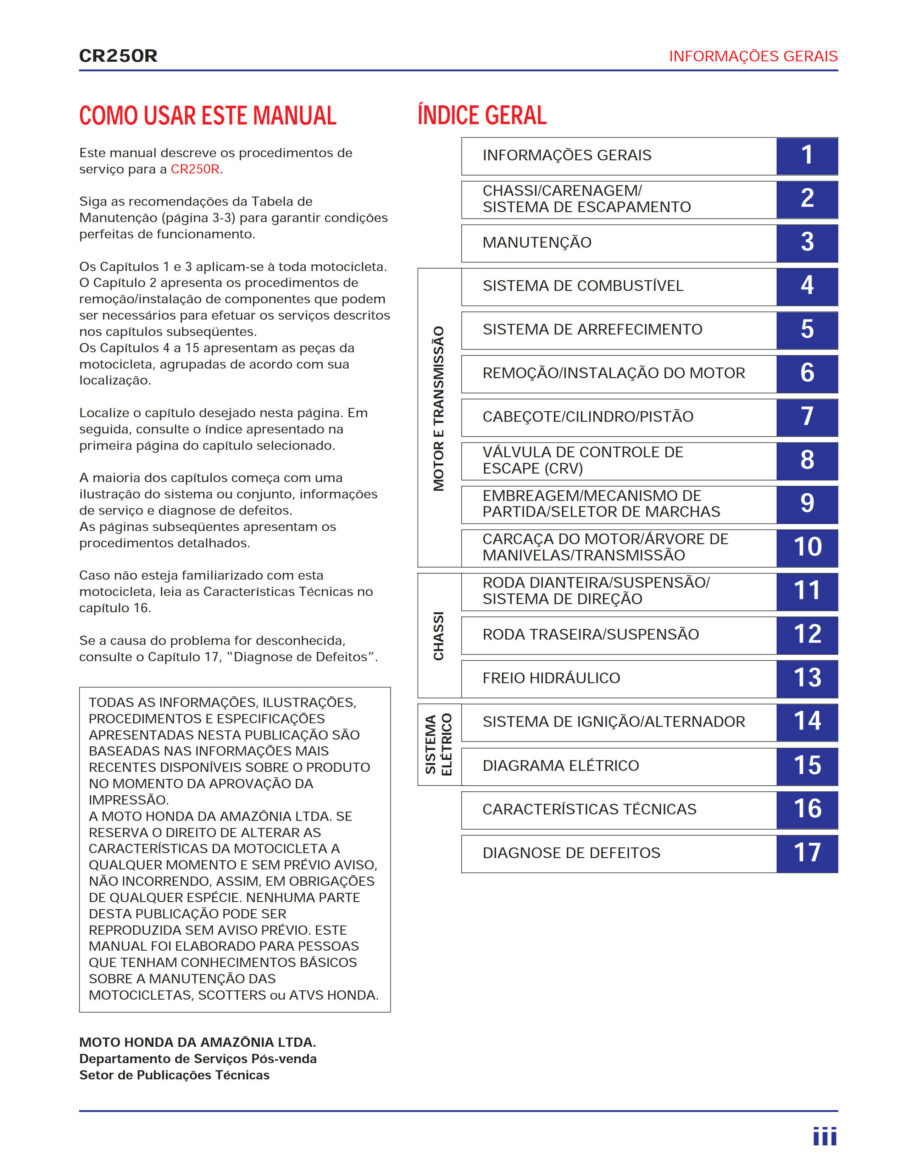 Manual De Serviços - Honda - CR 250 R - 2000