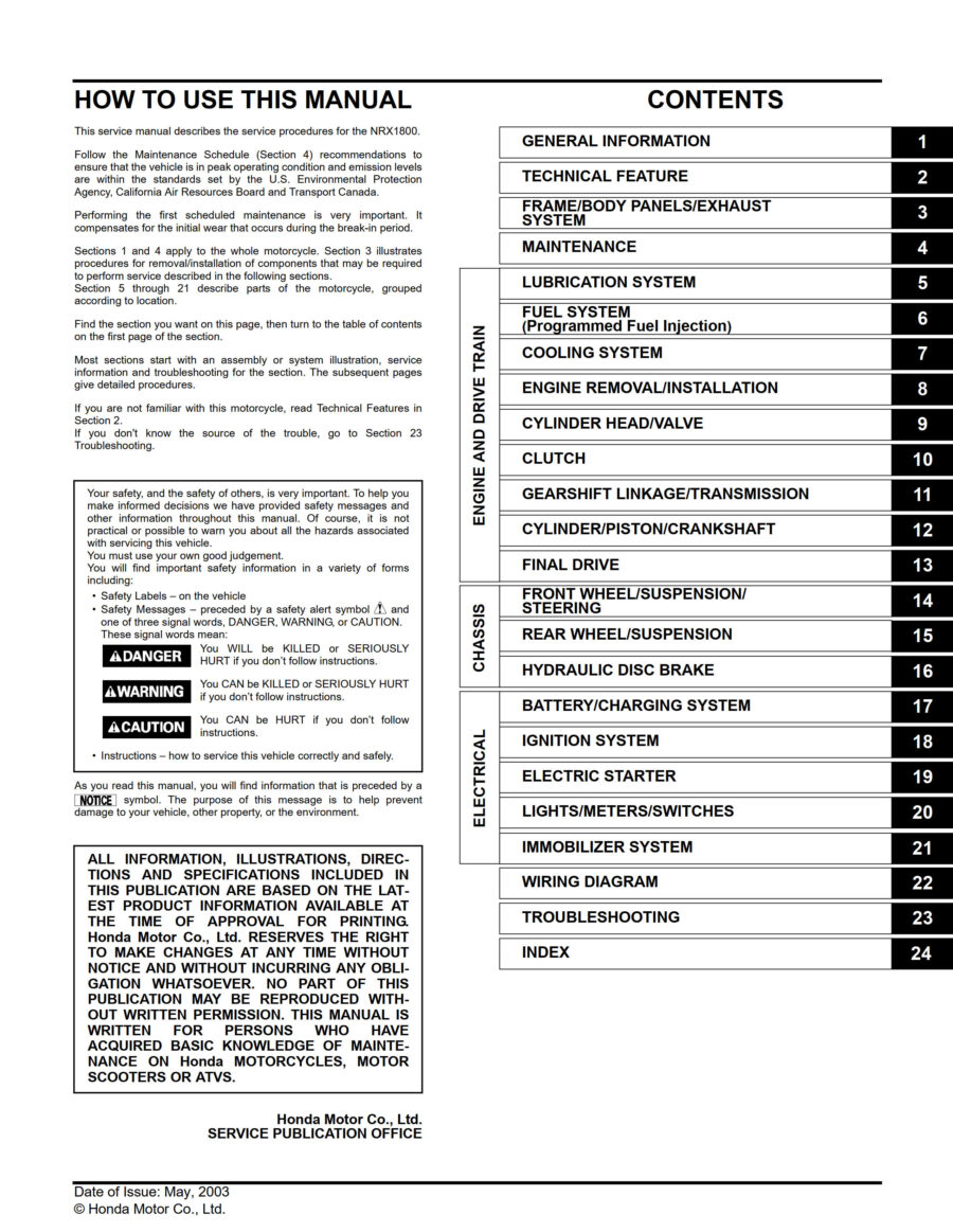 Manual De Serviços - Honda - NRX 1800 Valkyrie Rune - 2004 - 2005